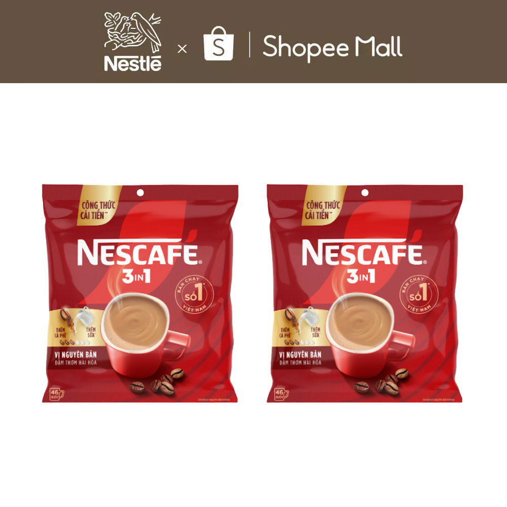 [CÔNG THỨC CẢI TIẾN] Combo 2 Bịch Cà phê Hòa tan NESCAFÉ VỊ NGUYÊN BẢN 46 gói - Đậm thơm hài hòa