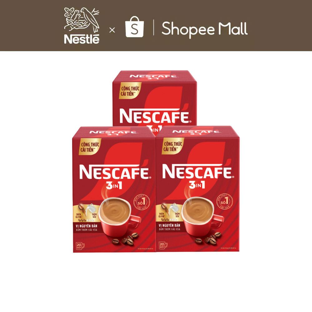 [CÔNG THỨC CẢI TIẾN] Combo 3 hộp Cà phê Hòa tan NESCAFÉ VỊ NGUYÊN BẢN 20 gói - Đậm thơm hài hòa