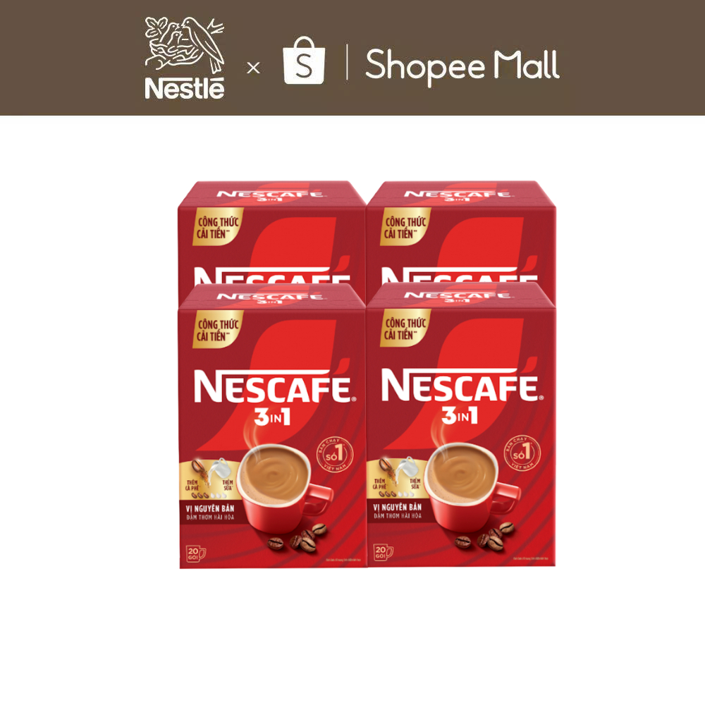 [CÔNG THỨC CẢI TIẾN] Combo 4 hộp Cà phê Hòa tan NESCAFÉ VỊ NGUYÊN BẢN 20 gói - Đậm thơm hài hòa