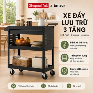 BMZAR Xe đẩy hàng cao cấp thép carbon Kệ đựng đồ Dung lượng lớn Có tay vịn tải trọng 150kg