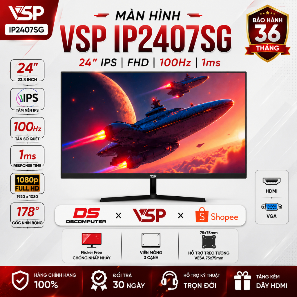 Màn Hình VSP IP2407SG(23.8inch/ IPS/ FHD/ 100Hz - 120Hz/ 1ms)-Bảo hành chính hãng 36 tháng giá tốt nhất Shopee