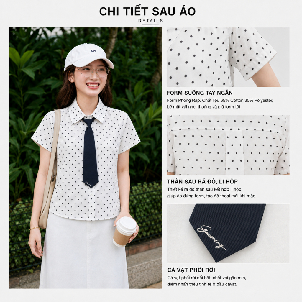 Áo Sơ Mi Nữ Tay Ngắn GMORNING Form Suông Lai Bầu Nhẹ Chất Kate In Mềm Kèm Cà Vạt Phối Rời Trẻ Trung YAG05010