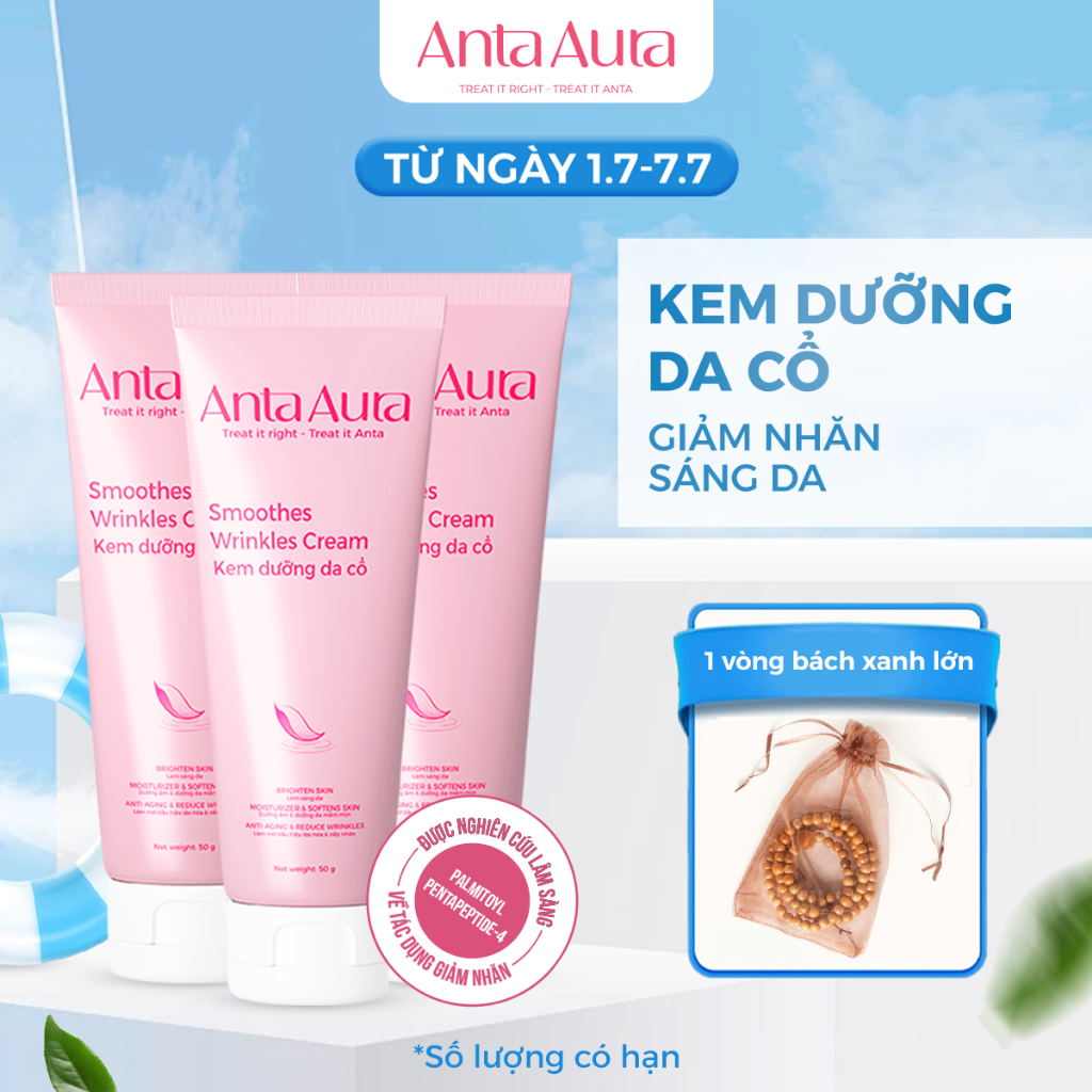 [Combo 3] Kem dưỡng da cổ Anta Aura giảm nhăn, dưỡng ẩm, sáng da, chiết xuất hoa sen -  1 tuýp 50g