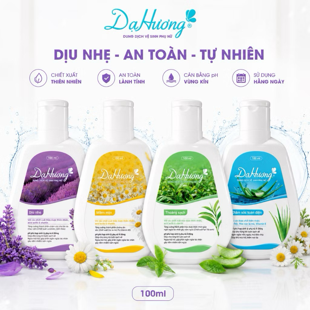 {CÓ SẴN}🌸DUNG DỊCH VỆ SINH PHỤ NỮ DẠ HƯƠNG 100ML,4 PHÂN LOẠI (DỊU NHẸ|TOÀN DIỆN|THOÁNG SẠCH|MỀM MỊN)