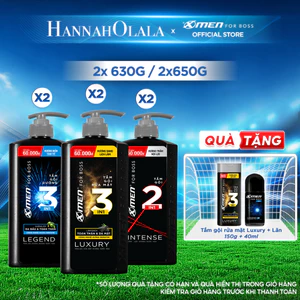 Combo 2 Tắm Gội X-Men for Boss 630g 650g/chai Luxury/Intense/Legend, Hương Nước Hoa Châu Âu