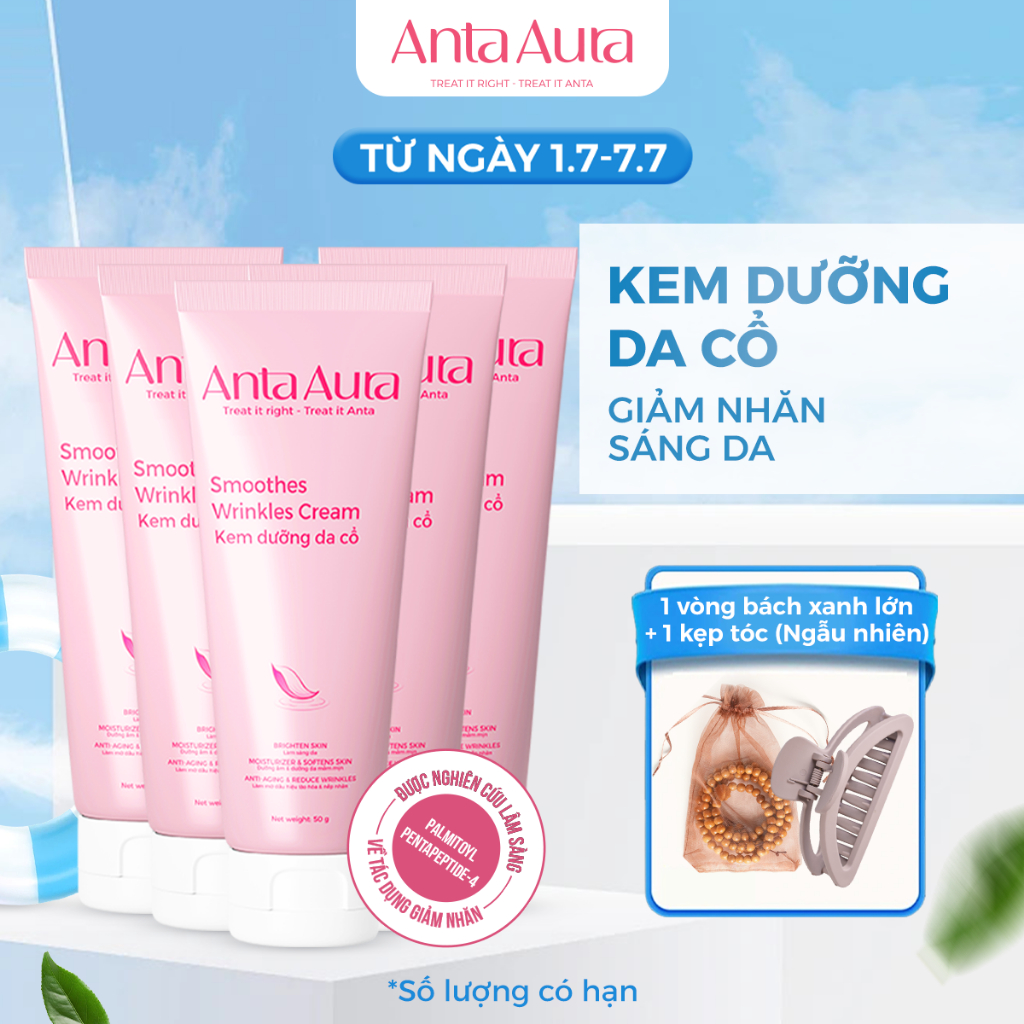 [Combo 5] Kem dưỡng da cổ Anta Aura giảm nhăn, dưỡng ẩm, sáng da, chiết xuất hoa sen -  1 tuýp 50g