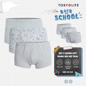 Set 3 quần lót bé trai TOKYOLIFE quần sịp, quần chip bé trai dáng đùi 30-65kg co giãn thấm hút 40005471