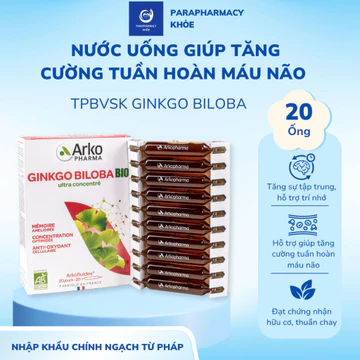 Nước uống bổ não Ginkgo Biloba Pháp Arkopharma tăng cường tuần hoàn máu não-TPBVSK Arkofluides Ginkgo Biloba (20 ống)