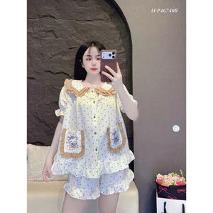 Pizama đùi cổ bèo túi in hello kitty