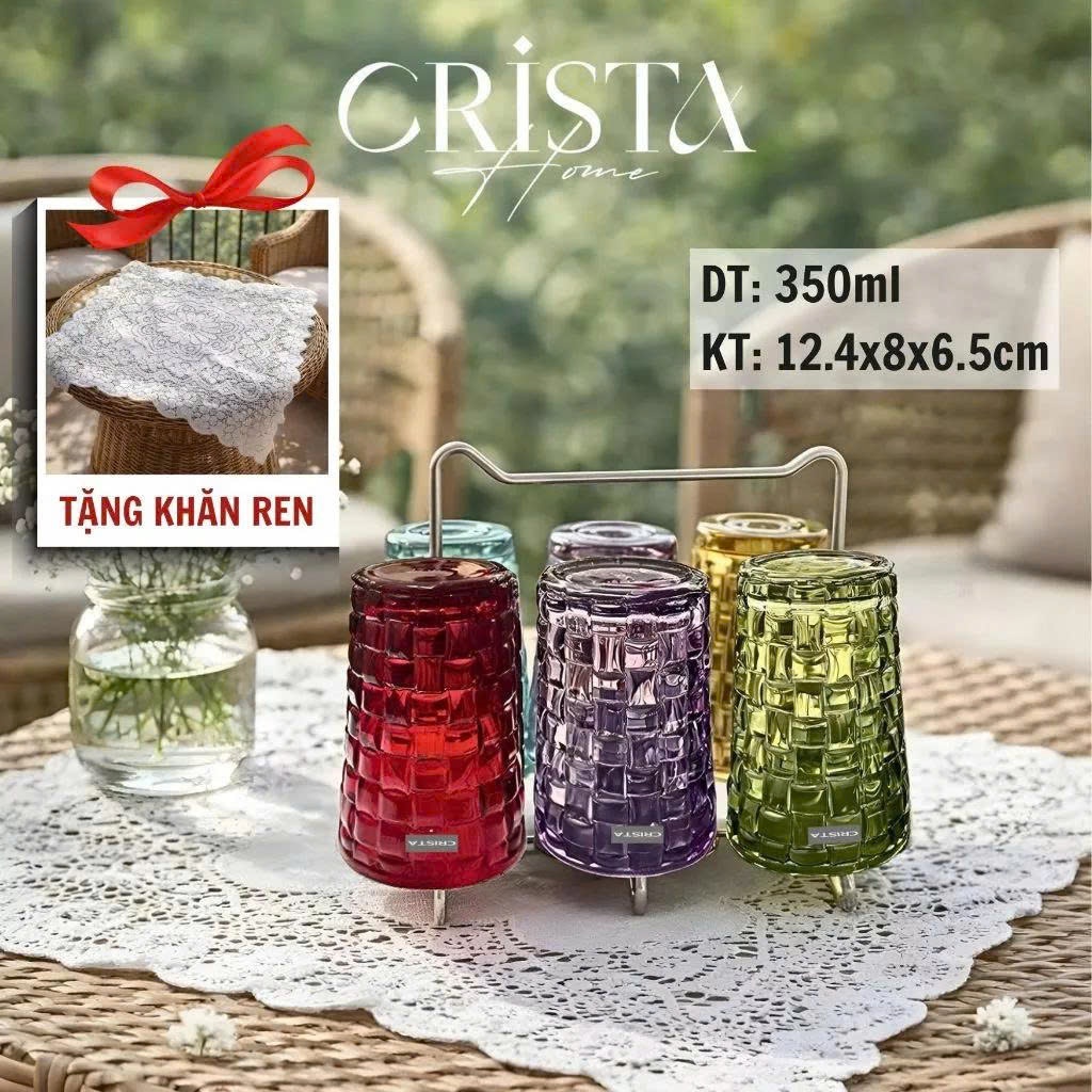 Bộ 6 Cốc Vân Caro Crista Home 350ml | Sỉ SLL Có VAT