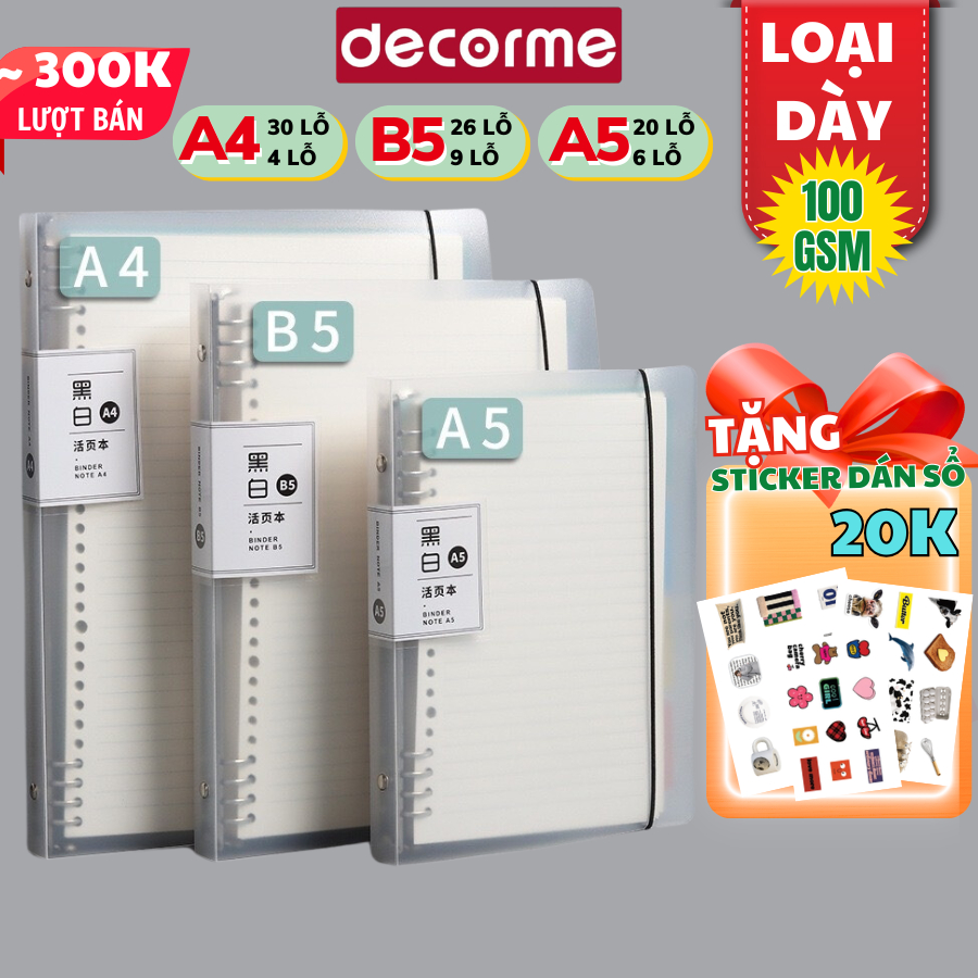 [MUA SET SỔ TẶNG STICKER] Sổ còng DecorMe sổ còng binder A4 A5 B5 4 9 6 20 26 30 còng làm sổ tay, sổ ghi chép, take note
