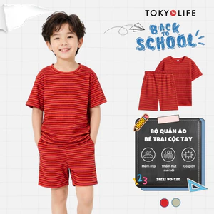 Bộ quần áo bé trai TOKYOLIFE mặc nhà đi chơi cộc tay họa tiết chất liệu mềm mịn 40000437