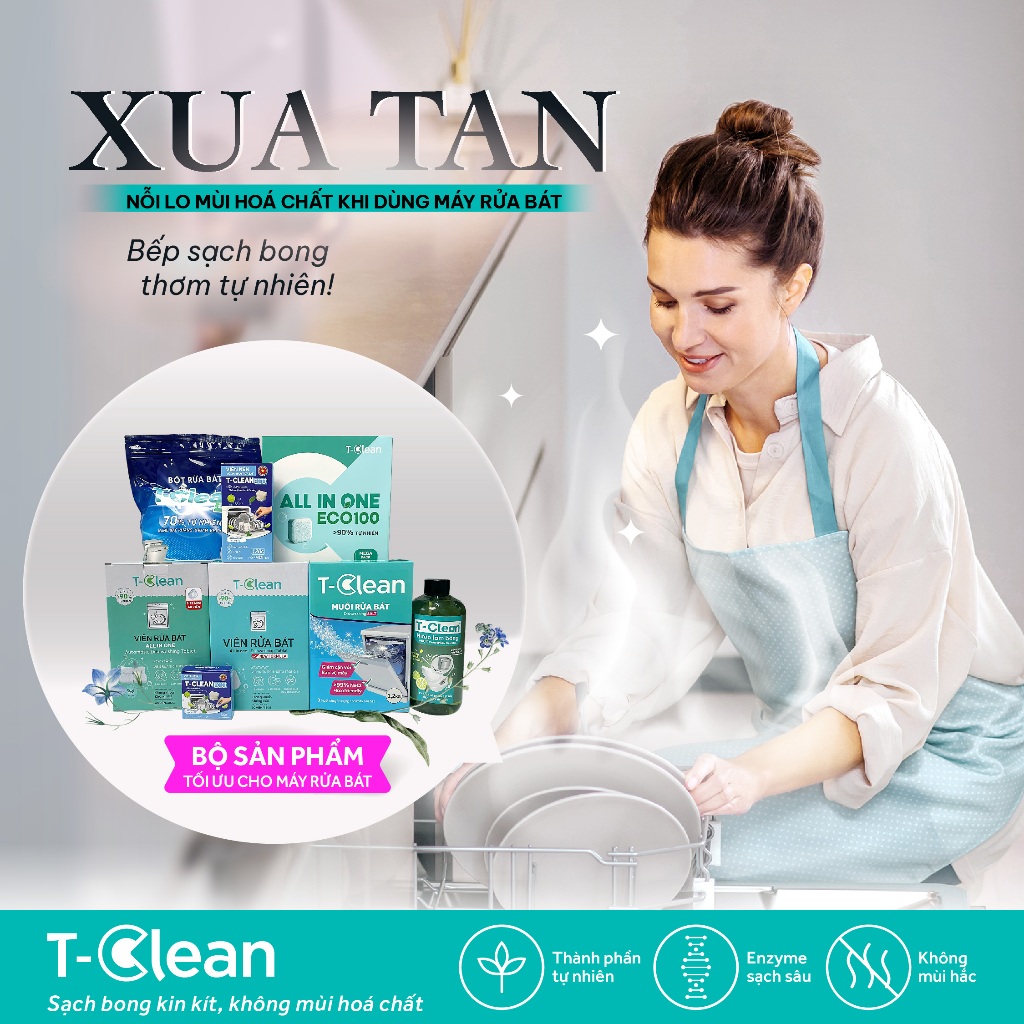 Viên Rửa Bát All in one T-Clean, Sạch sâu, Không mùi nồng, Tp tự nhiên,Hộp 100v cho máy >10b
