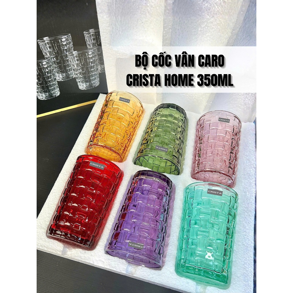 Bộ 6 Cốc Vân Caro Crista Home 350ml | Sỉ SLL Có VAT