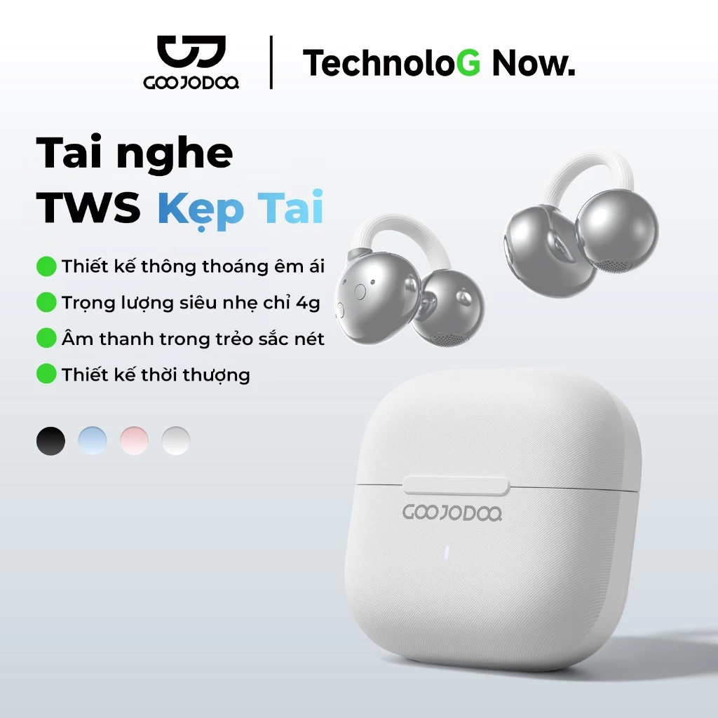 Tai Nghe Bluetooth 5.3 Dạng Kẹp GOOJODOQ Không Đau Tai, Nghe Được Âm Thanh Xung Quanh, Pin 6 Giờ
