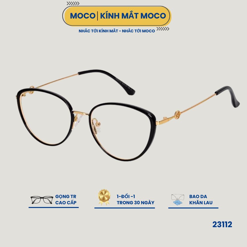 Kính Cận Chống Ánh Sáng Xanh MOCO Gọng Kim Loại Form Cánh Bướm, Kính Cận Nữ Hàn Quốc 23112