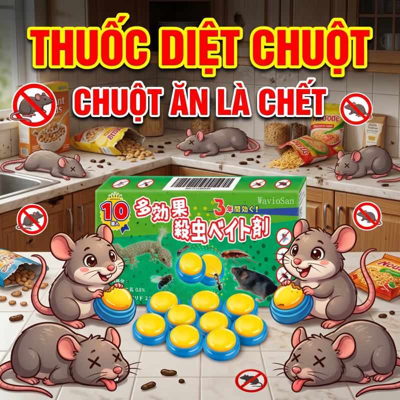🐭 Diệt chuột mạnh mẽ 10 viên/hộp, mồi bả chuột đậm đặc, hỗ trợ diệt chuột trong nhà hiệu quả