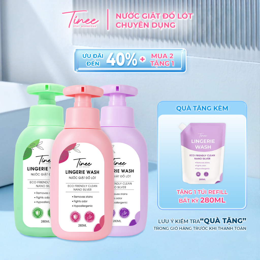 Nước Giặt Đồ Lót Chuyên Dụng Tinee 280ml Nano Bạc Hạn Chế Nấm Khuẩn, dịu nhẹ cho da