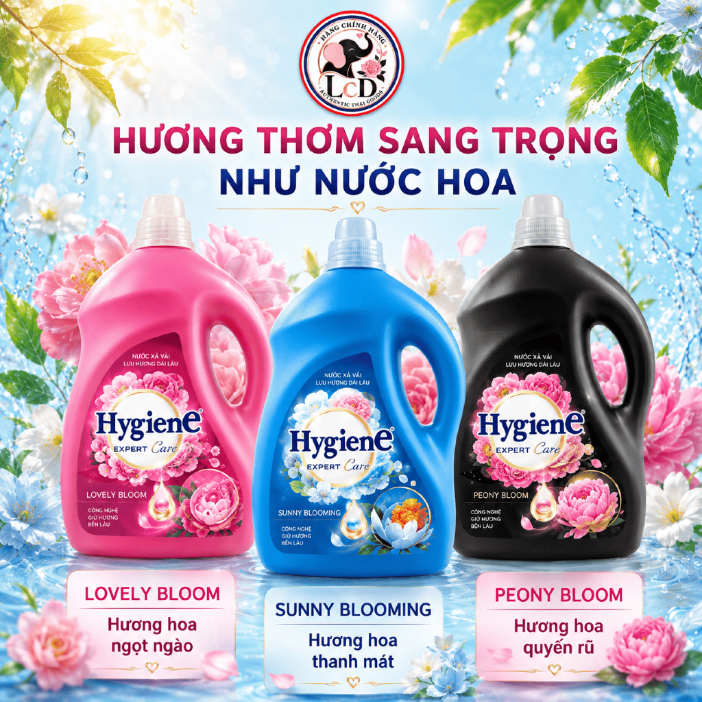 Can Nước Xả Vải Đậm Đặc Hygiene 3300ml 3 mùi hương nhẹ nhàng - thơm dịu nhẹ mùa hè nóng bức | LcD Thailand Mart
