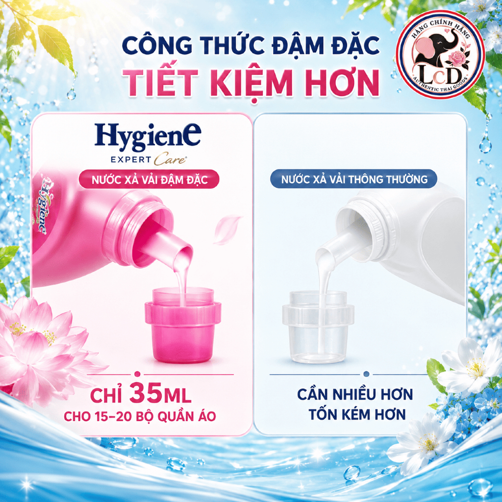 Can Nước Xả Vải Đậm Đặc Hygiene 3300ml 3 mùi hương nhẹ nhàng - thơm dịu nhẹ mùa hè nóng bức | LcD Thailand Mart