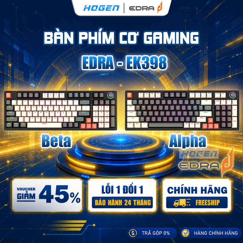 Bàn phím chơi game cơ EDRA EK398 Beta/Alpha | USB | Led RGB | Switch (Blue/Red/Brown) | Bảo Hành 24TH | BigBuy360 - bigbuy360.vn