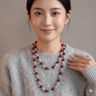 [N1142] Vòng Cổ, Dây Chuyền Mix Ngọc Nhân Tạo Hạt Xám Đỏ Đậm Dài 120cm Thanh Lịch Cho Nữ - DAISYN