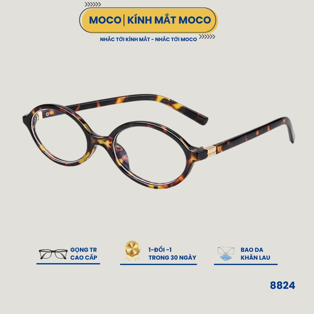 Kính Mắt Thời Trang MOCO 8824 Form Oval Hợp Mọi Dáng Mặt, Kính Học Sinh – Sinh Viên Có Thể Lắp Cận