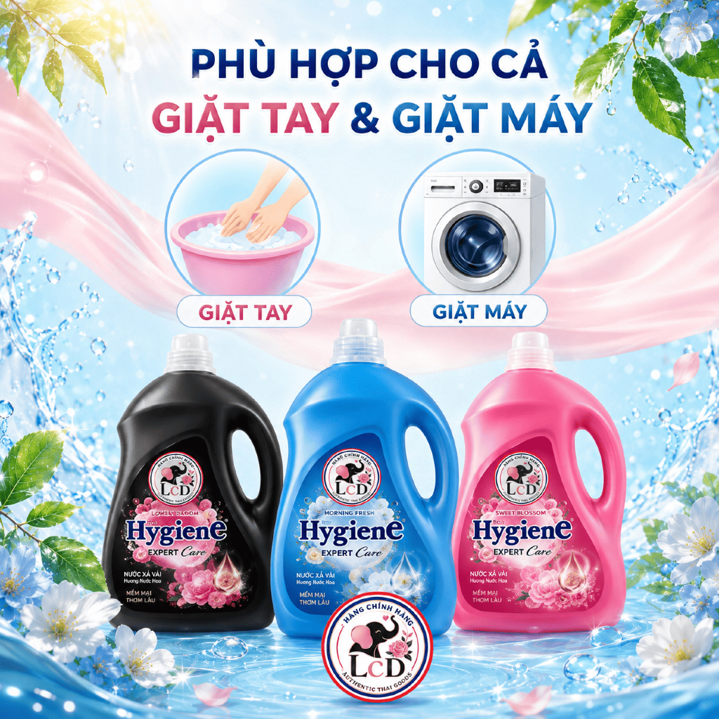Can Nước Xả Vải Đậm Đặc Hygiene 3300ml 3 mùi hương nhẹ nhàng - thơm dịu nhẹ mùa hè nóng bức | LcD Thailand Mart