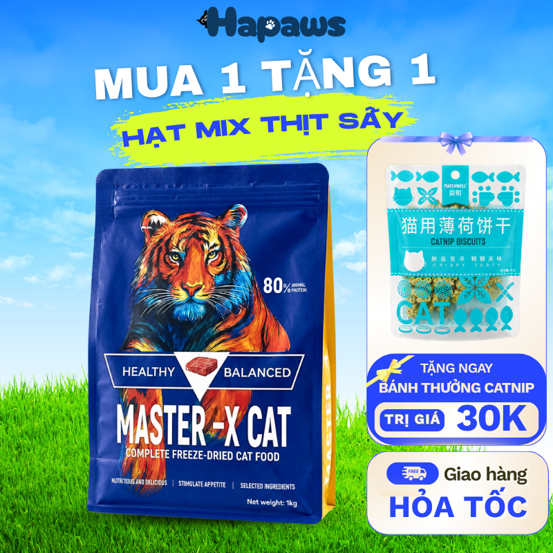 Thức Ăn Hạt Mix Thịt Sấy Master X Cat Cho Mèo Loại 1KG  Mix Thịt Gà, Thịt Xương, Tôm Krill Sấy Khô