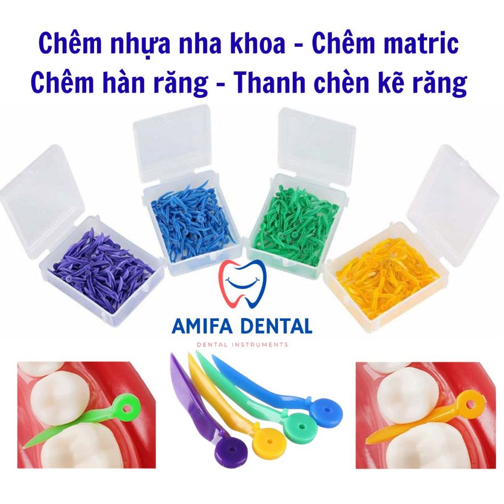 100 Chêm Nhựa Nha Khoa Trám Răng, Chêm Matrix Dental Wedge Hỗ Trợ Hàn Răng Chuẩn Tiếp Điểm