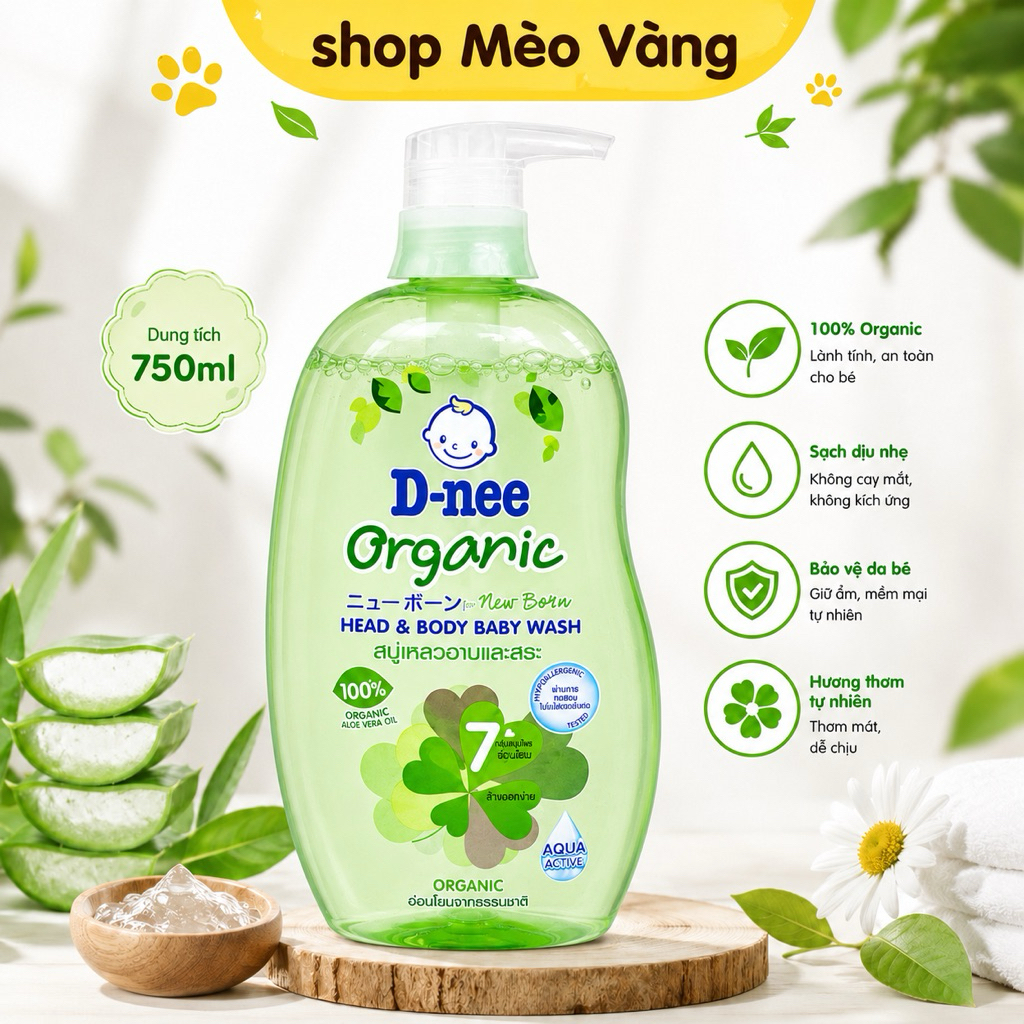 Sữa tắm gội nhập khẩu Dnee cho bé 750ml chính hãng