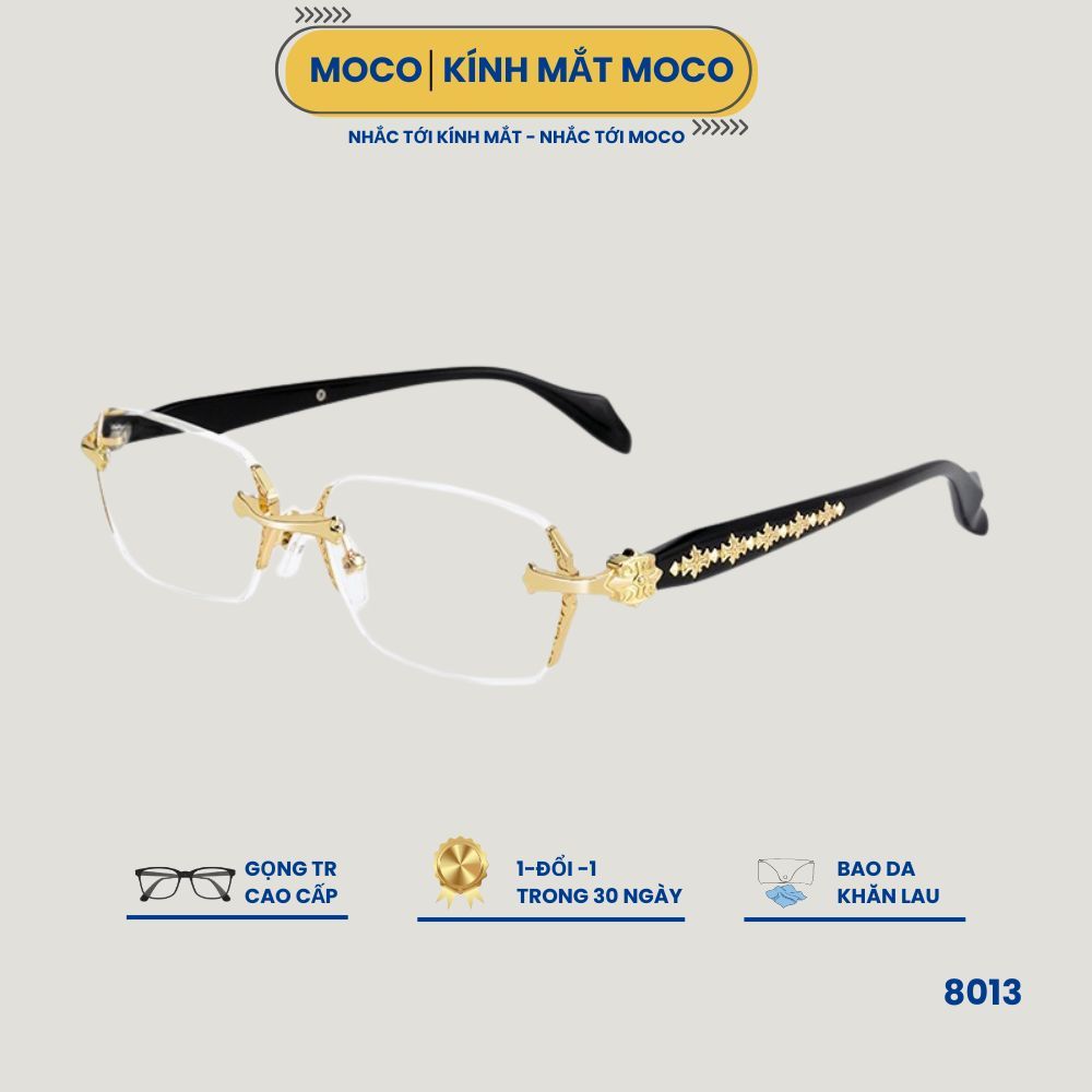 Kính Mắt Không Viền MOCO 8013 Thời Trang 2025, Phong Cách Âu Mỹ, Gọng Kim Loại Gia Công Cao Cấp