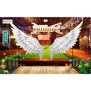 Tranh vải lụa kim tuyến dán tường đôi cánh thiên thần cho quán Cafe, Trà Sữa, Bi-a 3D