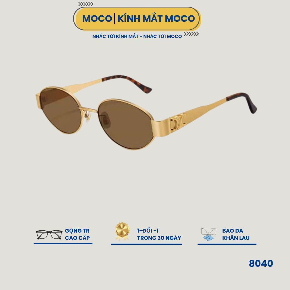 Kính Râm Thời Trang MOCO Gọng Kim Loại Cao Cấp, Form Oval Dễ Đeo, Phù Hợp Đi Biển, Đi Du Lịch 8040
