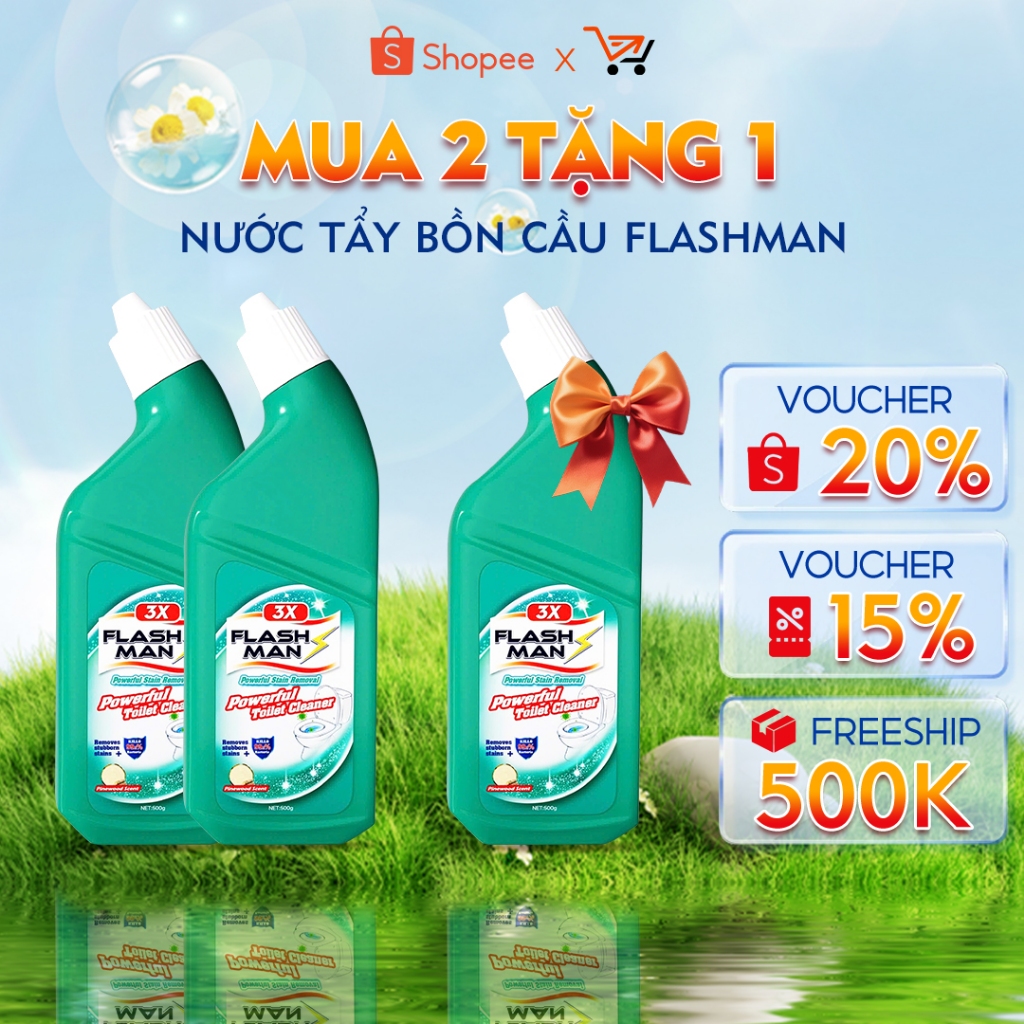[MUA 2 TẶNG 1] Chai Tẩy Bồn Cầu FLASHMAN – Nước Tẩy Rửa Nhà Vệ Sinh - Diệt Khuẩn 99.9%- Trắng Sáng- Sạch Thơm, 500g/Chai