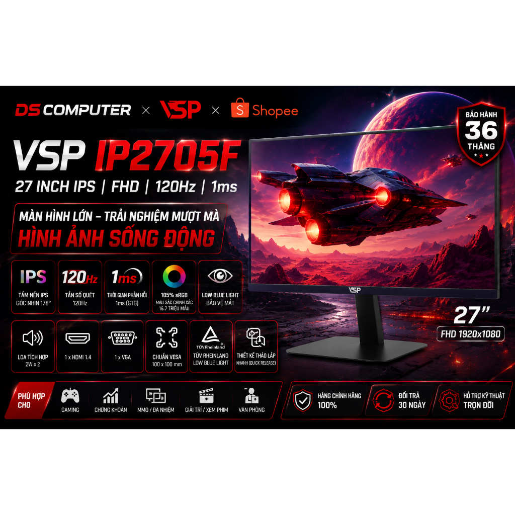 Màn Hình VSP IP2705F (27 inch / IPS / FHD / 120Hz / 1ms) Bảo hành chính hãng 36 Tháng giá tốt nhât Shopee | BigBuy360 - bigbuy360.vn