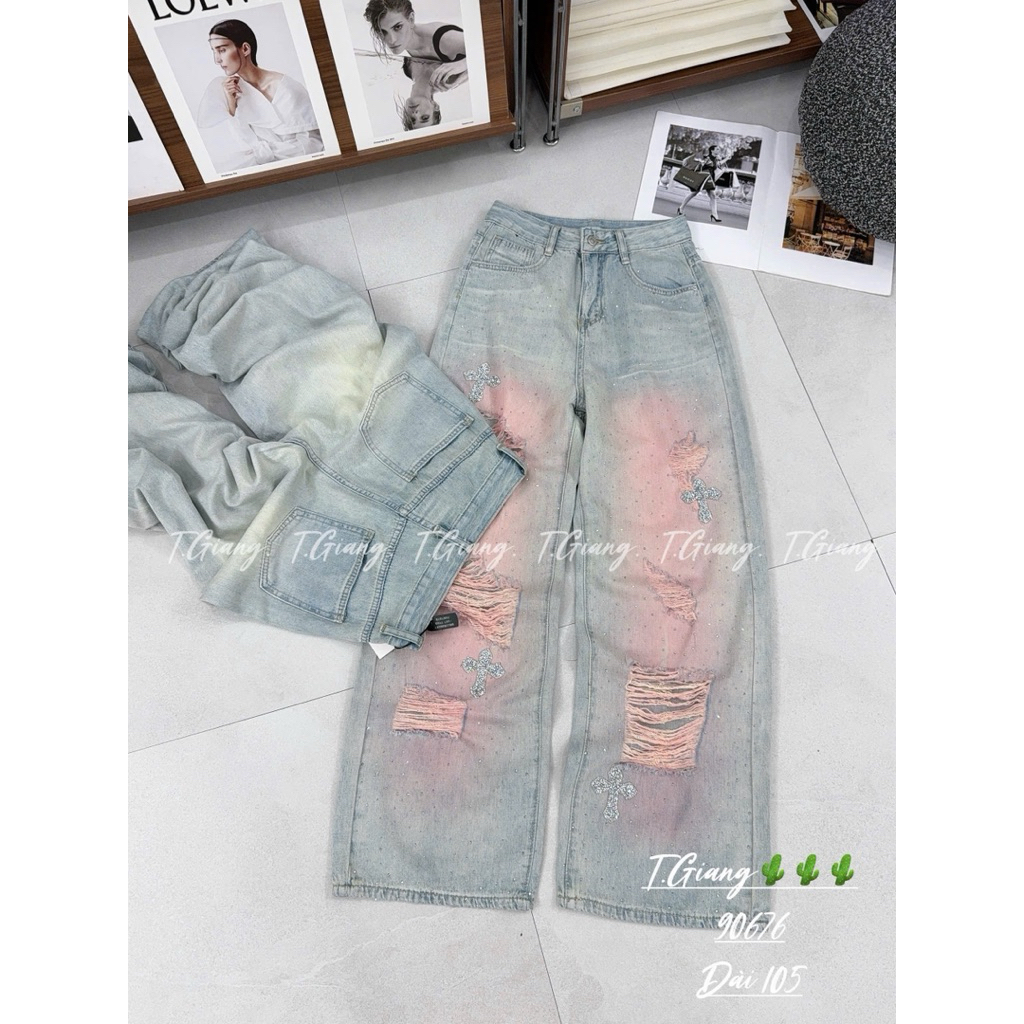 quần xuông New qc rách mài Hồng cute