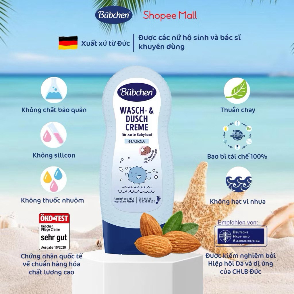 {Có Sẵn} Sữa Tắm Gội Cho Bé Wasch- & Duschcreme Dầu Hạnh Nhân Cho Da Nhạy Cảm 230ml Bubchen