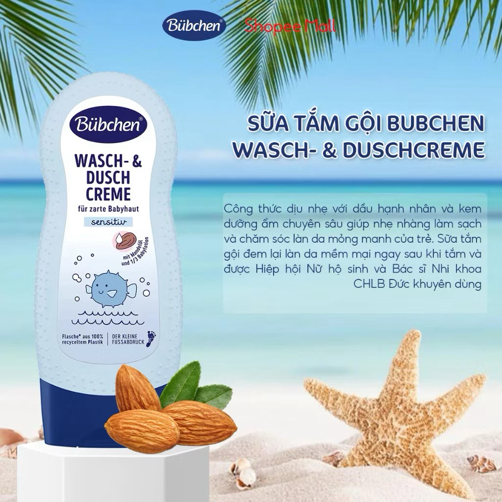 {Có Sẵn} Sữa Tắm Gội Cho Bé Wasch- & Duschcreme Dầu Hạnh Nhân Cho Da Nhạy Cảm 230ml Bubchen