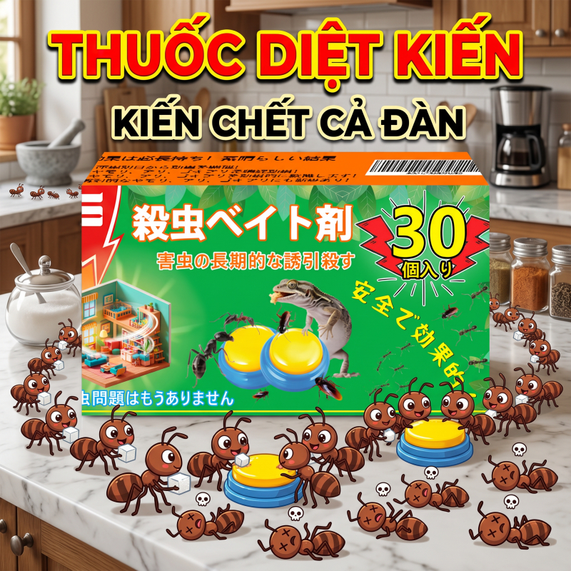 🐜 Mồi diệt kiến 30 viên/hộp, diệt tận tổ, dẫn dụ mạnh, giảm kiến quay lại, dùng trong nhà và ngoài trời
