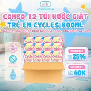 Combo 12 Túi Nước Giặt Trẻ Em Cycles 800ml – Dịu Nhẹ, Không Hóa Chất Mạnh, An Toàn Cho Bé Từ Sơ Sinh