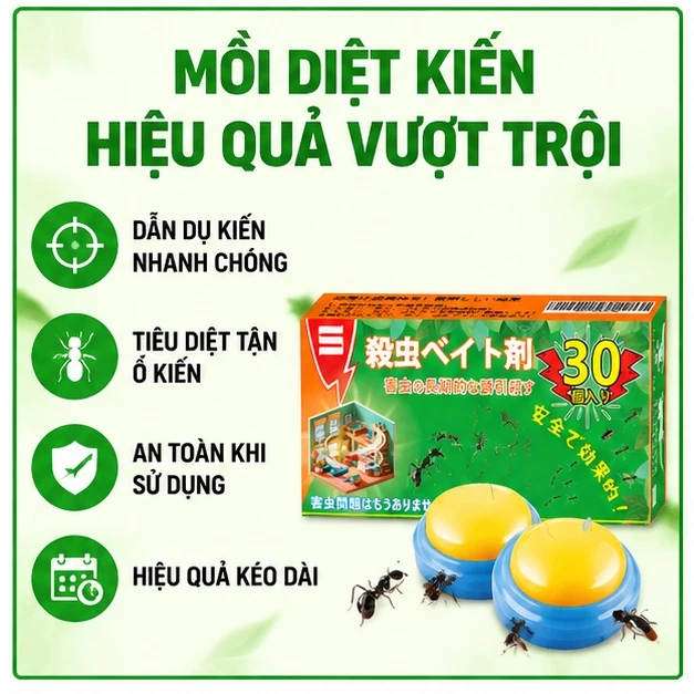 🐜 Mồi diệt kiến 30 viên/hộp, diệt tận tổ, dẫn dụ mạnh, giảm kiến quay lại, dùng trong nhà và ngoài trời