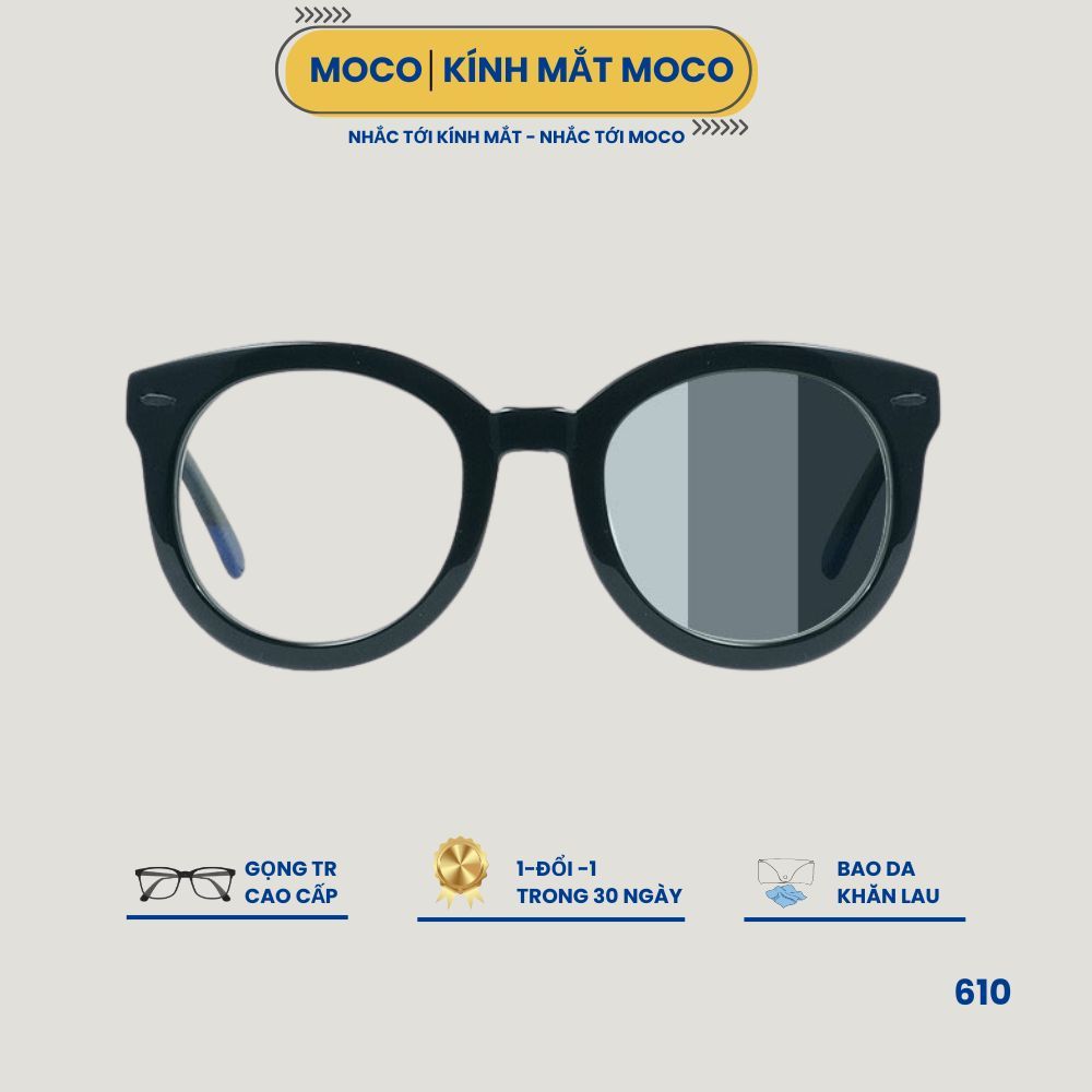 Gọng Kính Tròn Đổi Màu MOCO Chống Ánh Sáng Xanh, Kính Mắt Thời Trang Tháo Lắp Tròng Cận Tùy Thích - Mã 610