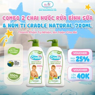 Combo 2 Chai Nước Rửa Bình Sữa & Núm Ti Cradle Natural 700ml – Thành Phần Tự Nhiên, An Toàn Cho Bé
