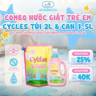 Combo Nước Giặt Trẻ Em Cycles Túi 2L & Can 1.5L – Dịu Nhẹ Cho Da Nhạy Cảm, Không Hoá Chất Mạnh, An Toàn Cho Bé