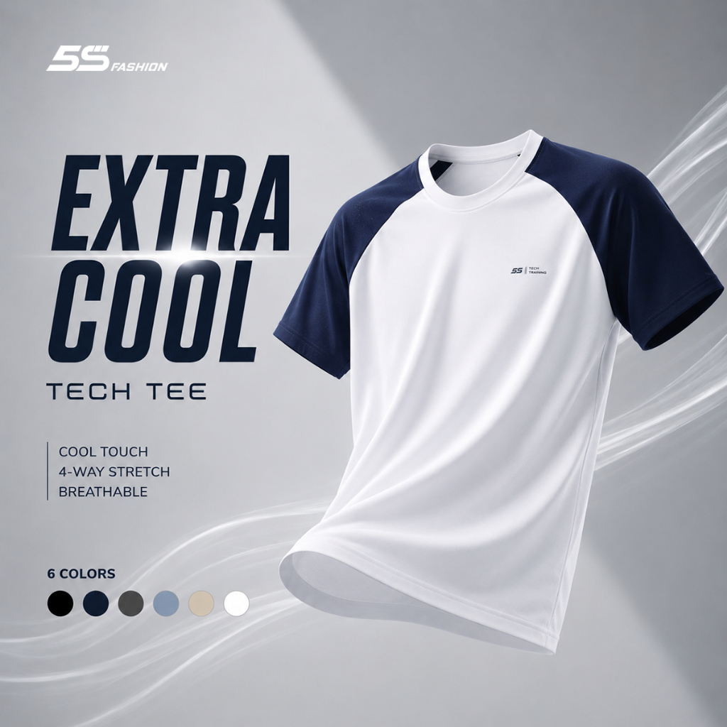 Áo Thun Nam Thể Thao EXTRA-COOL 5S FASHION Nhẹ Mát, Tay Raglan,Trẻ Trung M0ATS26041