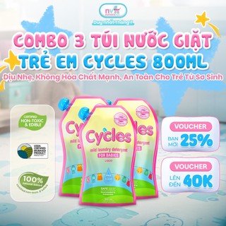 Combo 3 Túi Nước Giặt Trẻ Em Cycles 800ml – Dịu Nhẹ, Không Hóa Chất Mạnh, An Toàn Cho Trẻ Từ Sơ Sinh