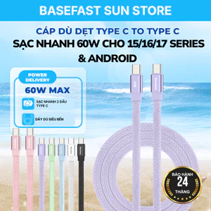 Cáp Sạc Nhanh 60W Basefast CS23C Dây Dù Dẹt Type-C To Type-C Dài 1M Cho 15/16/17 Series/Androids