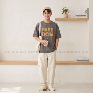 Áo Thun Nam Nữ Oversize 100% Cotton Cao Cấp CLARO - Chữ FREEDOM