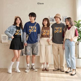 Áo Thun Nam Nữ Oversize 100% Cotton Cao Cấp CLARO - Chữ FREEDOM
